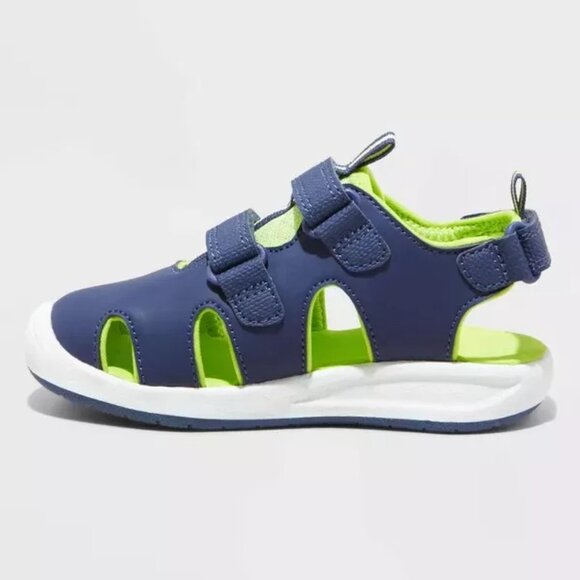 Cat & Jack Hank Boys Blue Sandals Closed Toe Hook Loop Straps Ankle Size 2 - Picture 2 of 4